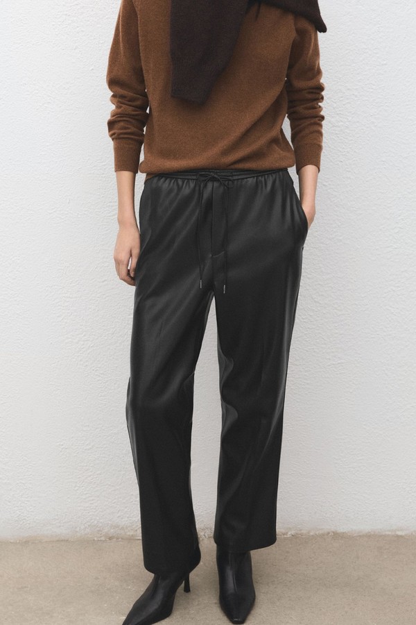 Faux-Leather Trousers With Elastic Waist