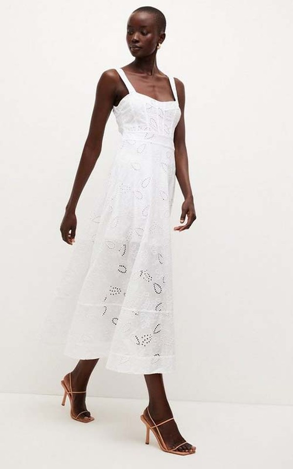 Lydia Millen White Broderie Midi Prom Dress