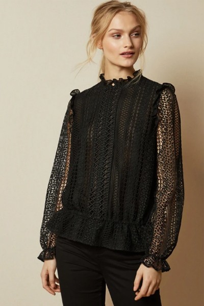 Comsee Zip Up Lace Top