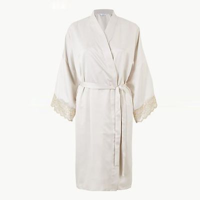 Pure Cotton Broderie Sleeve Wrap Dressing Gown