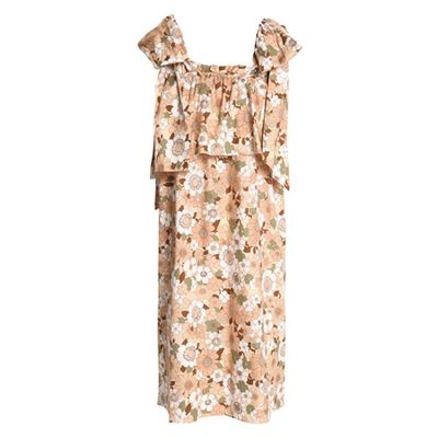 Bow Detailed Ruffle Trimmed Floral-Print Cotton Dress  from Chloé