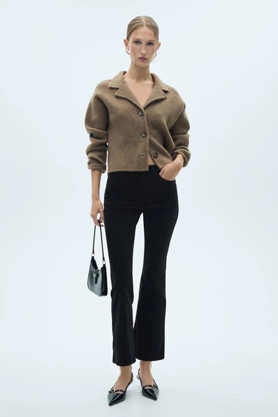 Sienna Flared Cropped Corduroy Trousers from Mango