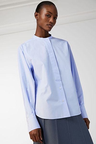 Banded Collar Poplin Shirt