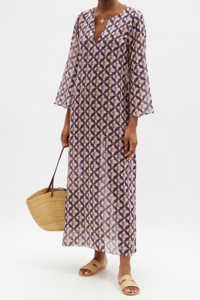 India Tile-Print Organic-Cotton Kaftan from Muzungu Sisters