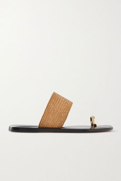 Agnes Gold-Tone And Raffia Slides