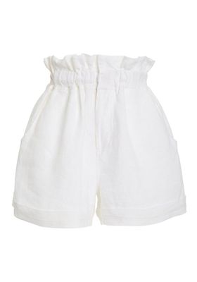 Ducky Oversized Paperbag-Waist Linen Shorts from Posse