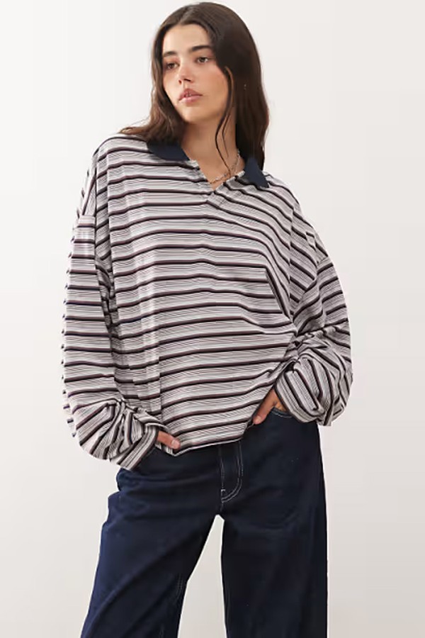 Rebels Contrast Collar Detail Wide Sleeve Oversized Jersey Top from Lioness