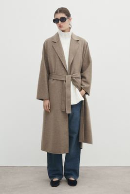 Wool Blend Robe Coat With Hidden Belt  from Massimo Dutti