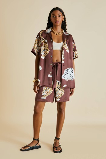 Emeli Luxo Printed Silk-Satin Pyjama Set from Olivia Von Halle