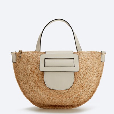 Raffia Bag With Belt Buckle