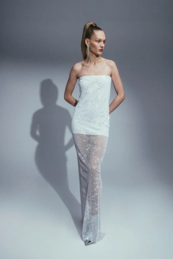 Sparkle White Maxi Dress With Open Shoulders