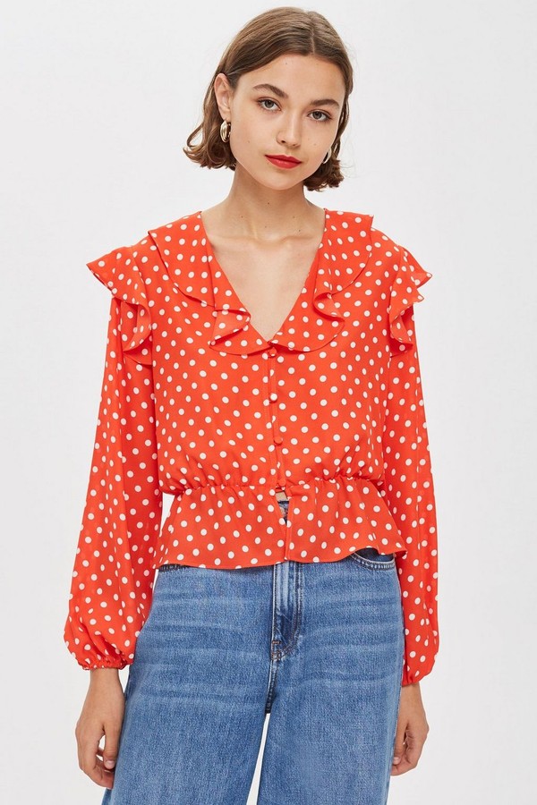 Frill Polka Dot Blouse from Topshop