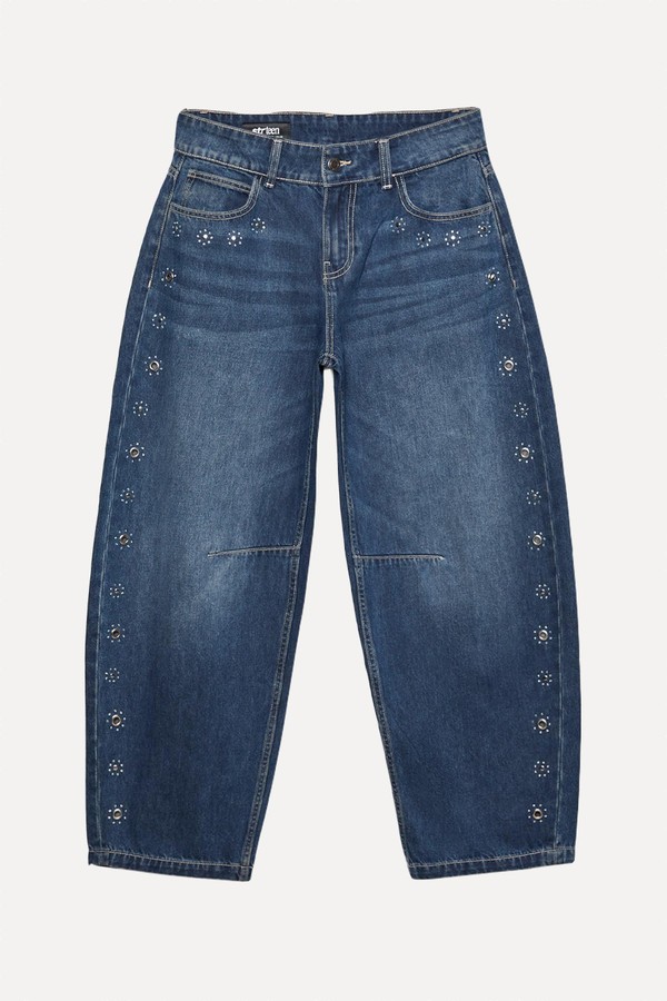 Barrel Wide-leg Jeans With Eyelets