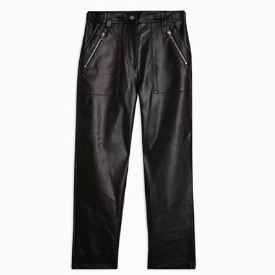 Black Faux Leather Straight Leg Trousers from Topshop