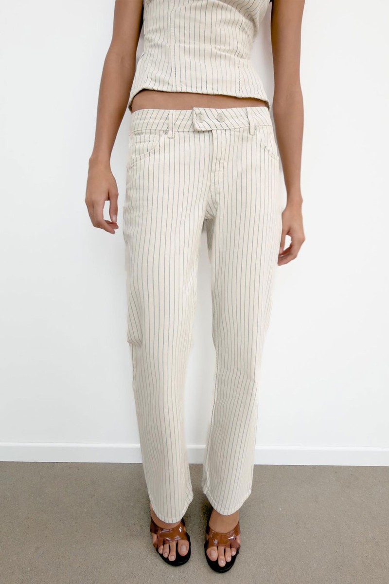 Low-Rise Striped Straight Jeans  from  Zara