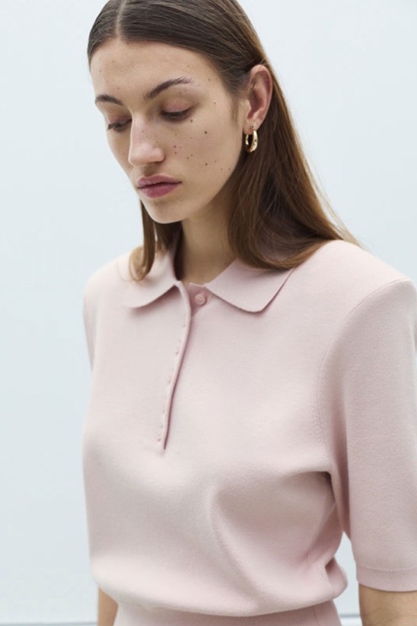 Collared Slim Fit Cropped Knitted Top