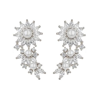 Cubic Daisy Flower Pearl Drop Earring from Mikey London