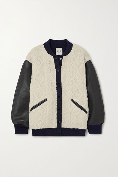 Braxton Leather-Paneled Cable-Knit Wool Jacket  from Sea