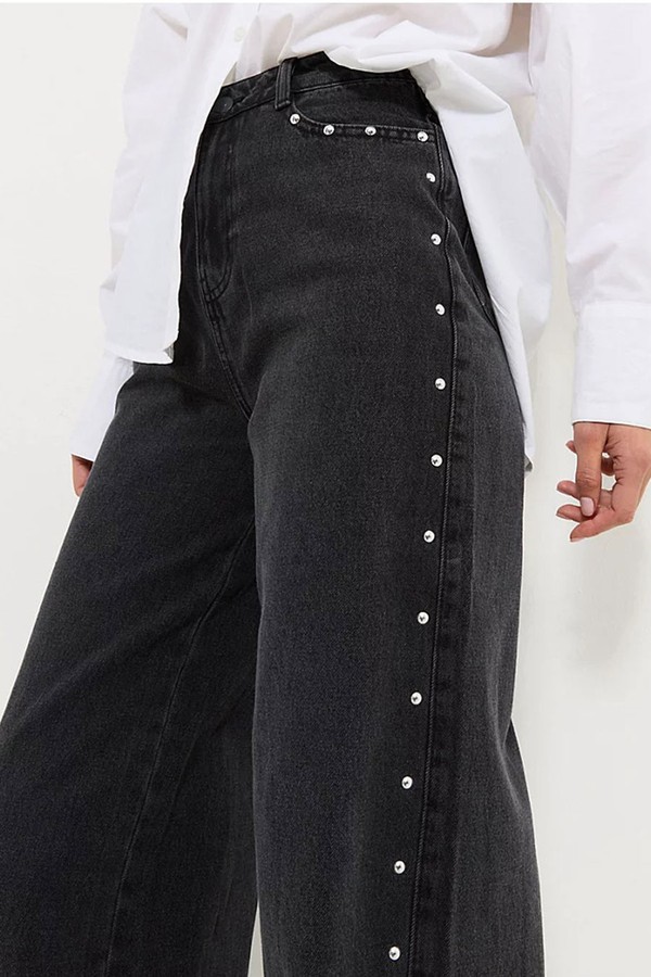 Denim Side Stud High Waisted Wide Leg Jeans from George At Asda