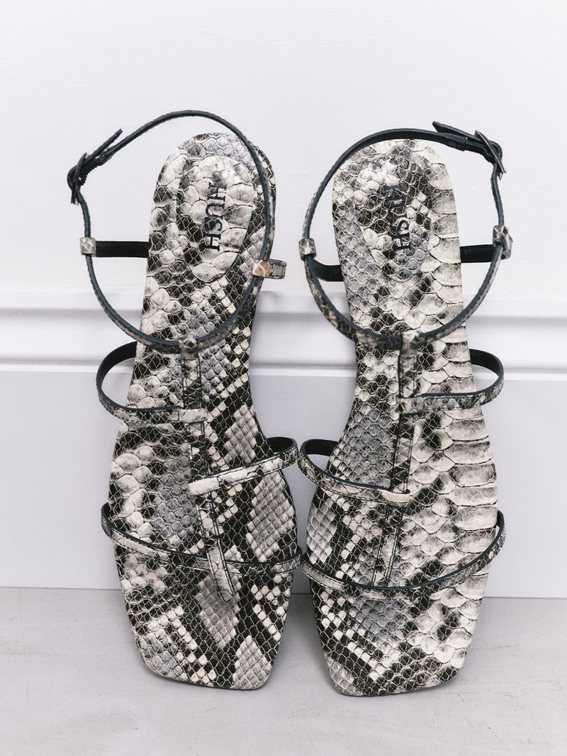 Leather Strappy Low Heel Sandals