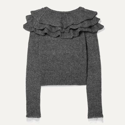Ruffled Lace-trimmed Knitted Sweater from Philosophy Di Lorenzo Serafini
