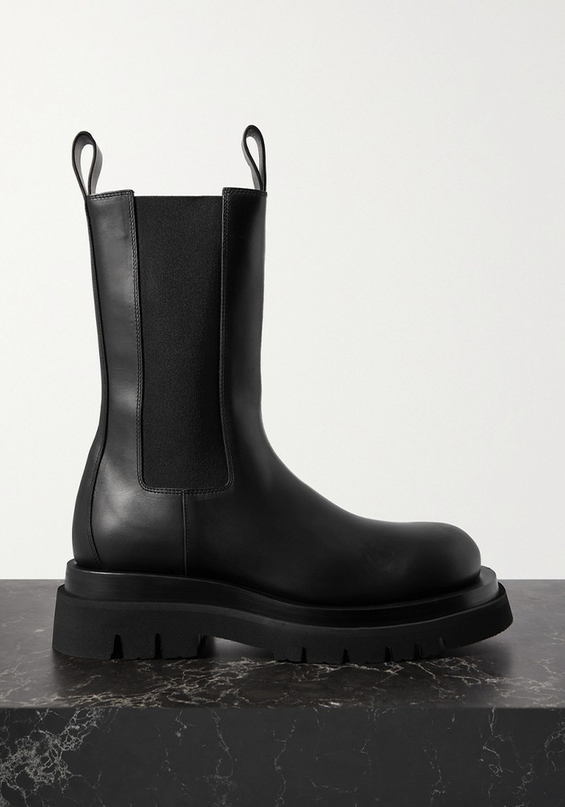 Lug Rubbed-Trimmed Leather Chelsea Boots