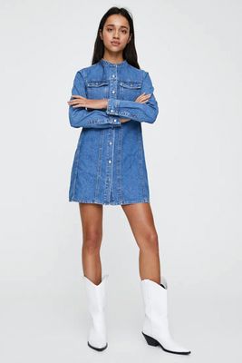 Denim Shirt Dress With Stand-Up Collar from Pull & Bear
