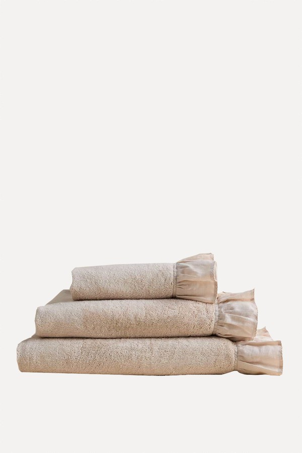 Pure Cotton Ruffle Towel With Linen Border