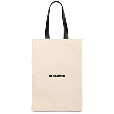 Large Logo Print Linen Canvas Tote Bag from Jil Sander