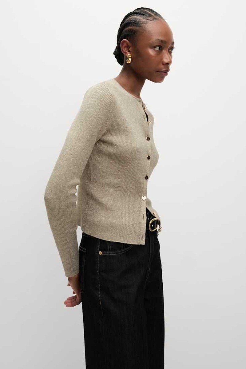 Metallic Crew Neck Slim Fit Cardigan