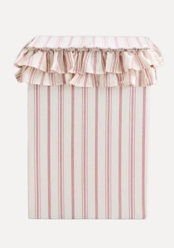 Striped Frilly Laundry Hamper
