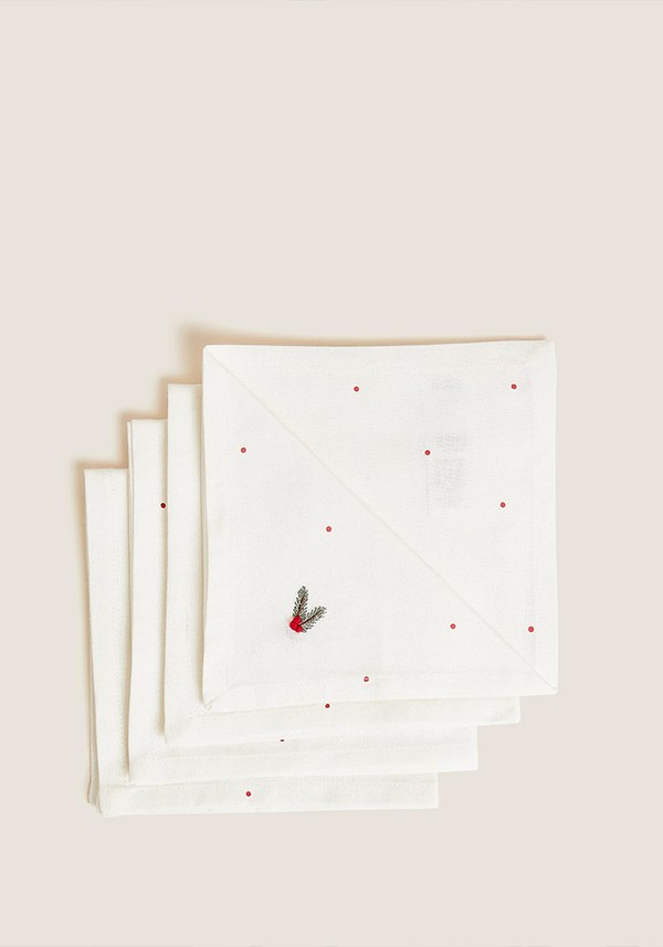 Set of 4 Pure Cotton Holly Napkins