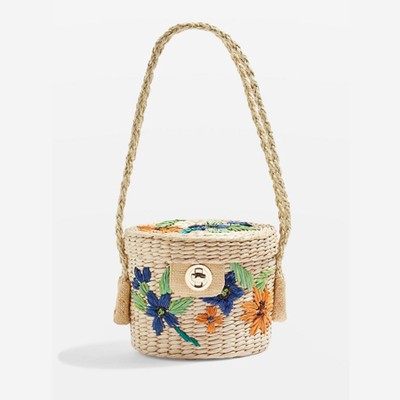 Fable Embroidered Straw Buckle Bag