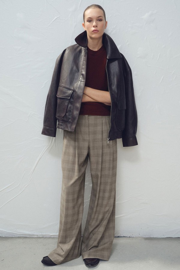 Wide-Leg Check Suit Trousers