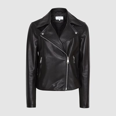 Geo Black Leather Biker Jacket from Reiss