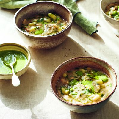 Wild Rocket & Cannellini Bean Soup With Pesto