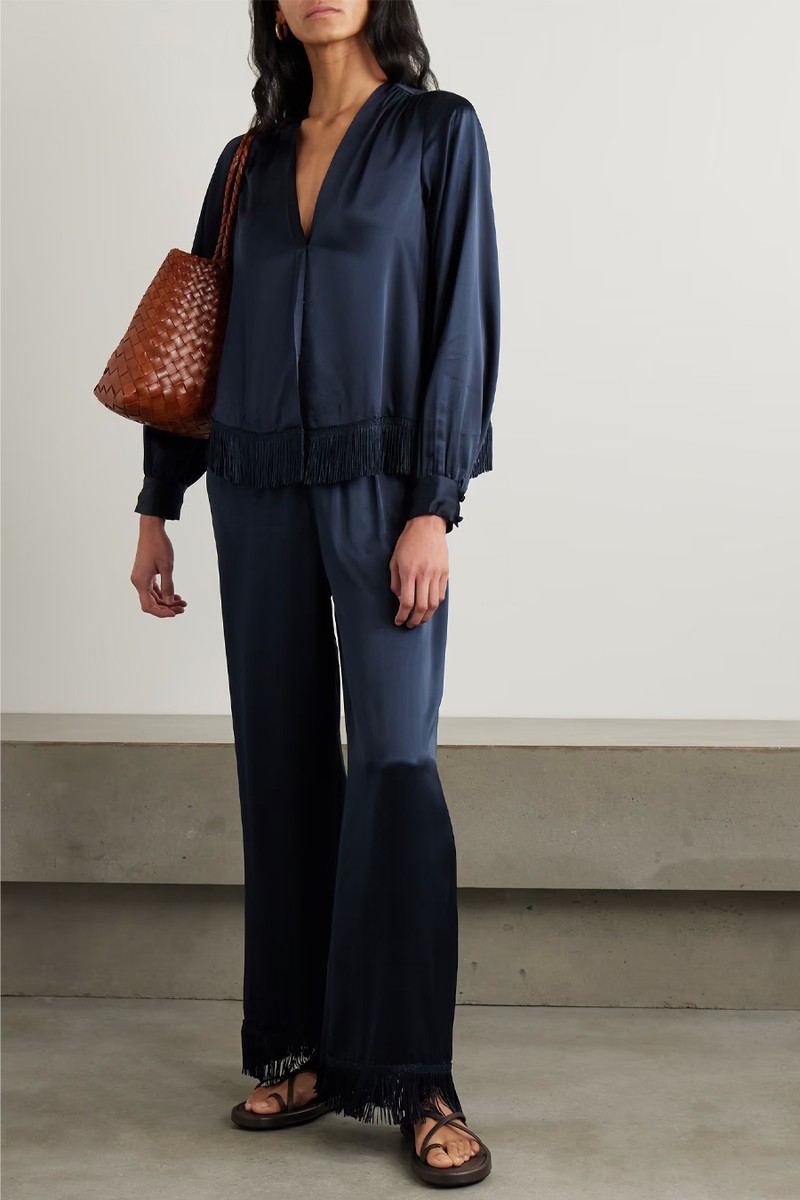 Lavon Fringed Silk Wide-Leg Pants from Dôen