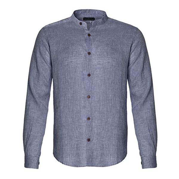 Linen Collarless Navy Shirt Tonal from Psamanthe Mykonos
