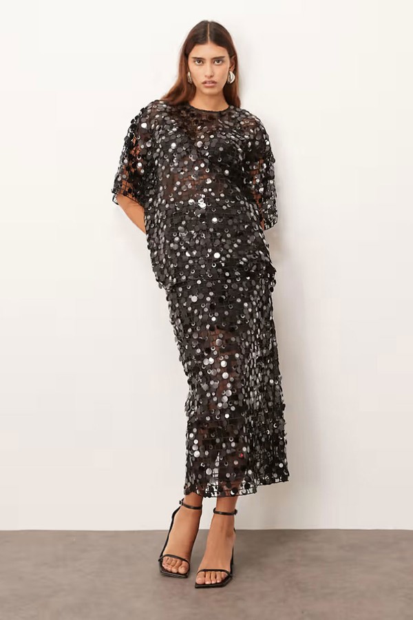 Sheer Grid Sequin Maxi Skirt Co-Ord from Arrange