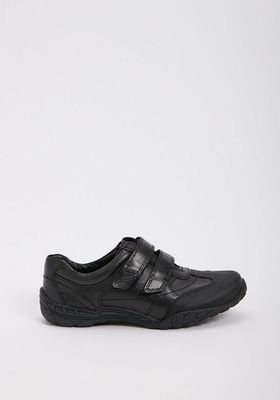 Black Leather Twin Strap School Shoes