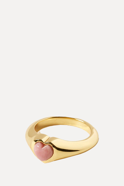 Ava Heart Pink Opal Gold Plated Statement Ring from Oliver Bonas