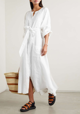Paisley Oversized Belted Linen Maxi Shirt Dress from Miguelina