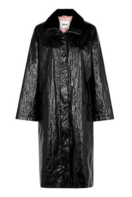 Crinkled Glossed Faux Leather Coat