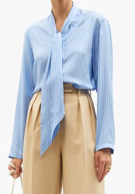 Pussy Bow Striped Silk Shirt from Umit Benan B+