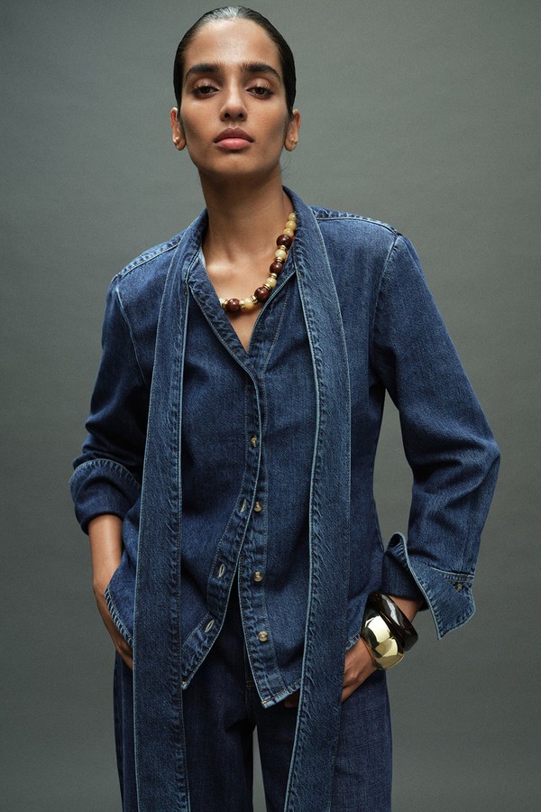 Denim Shirt With Bow from MANGO