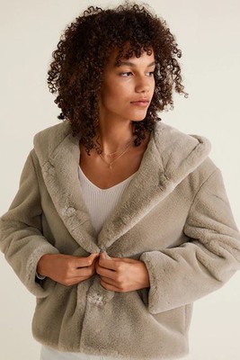 Hooded Faux Fur Coat from Mango