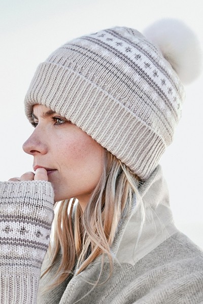 Fair Isle Pom-Pom Hat With Cashmere