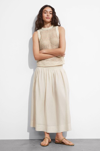 Smock-Waist Midi Skirt