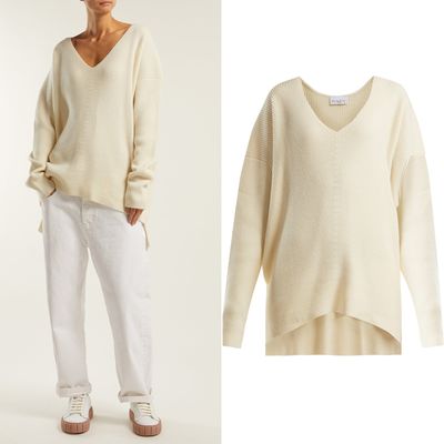 V-Neck Ribbed Cashmere Sweater