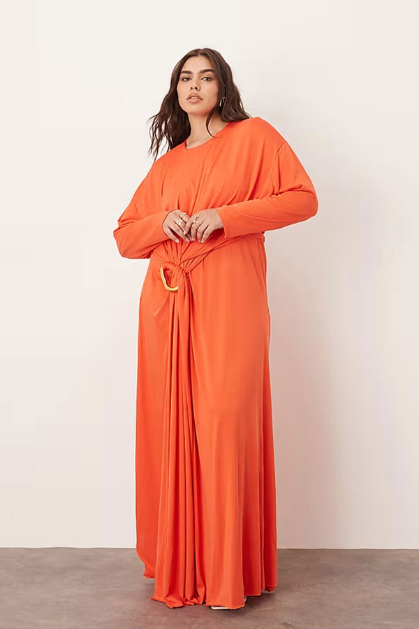 Curve Soft Pleat Maxi Dress With Hardware Detail from Arrange